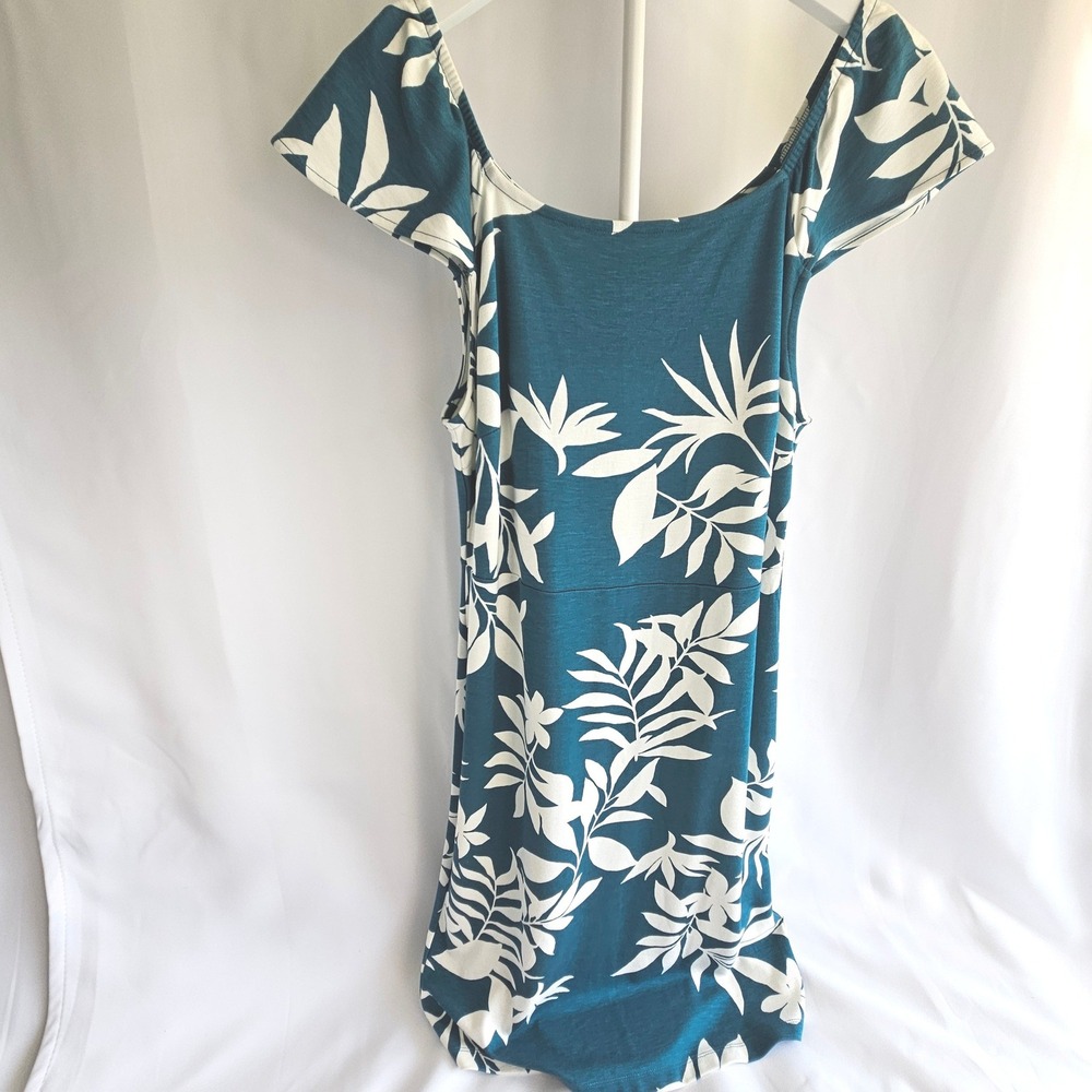 Old Navy Womens Teal Blue Floral Tropical Leaf Print Flutter Sleeve Sundress L